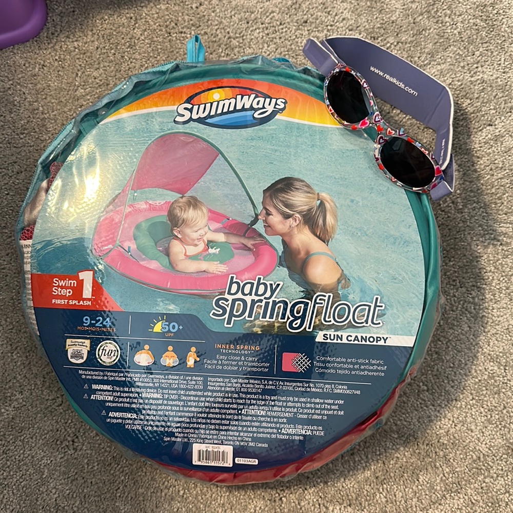 New Swimways Baby Spring Float and sunglasses